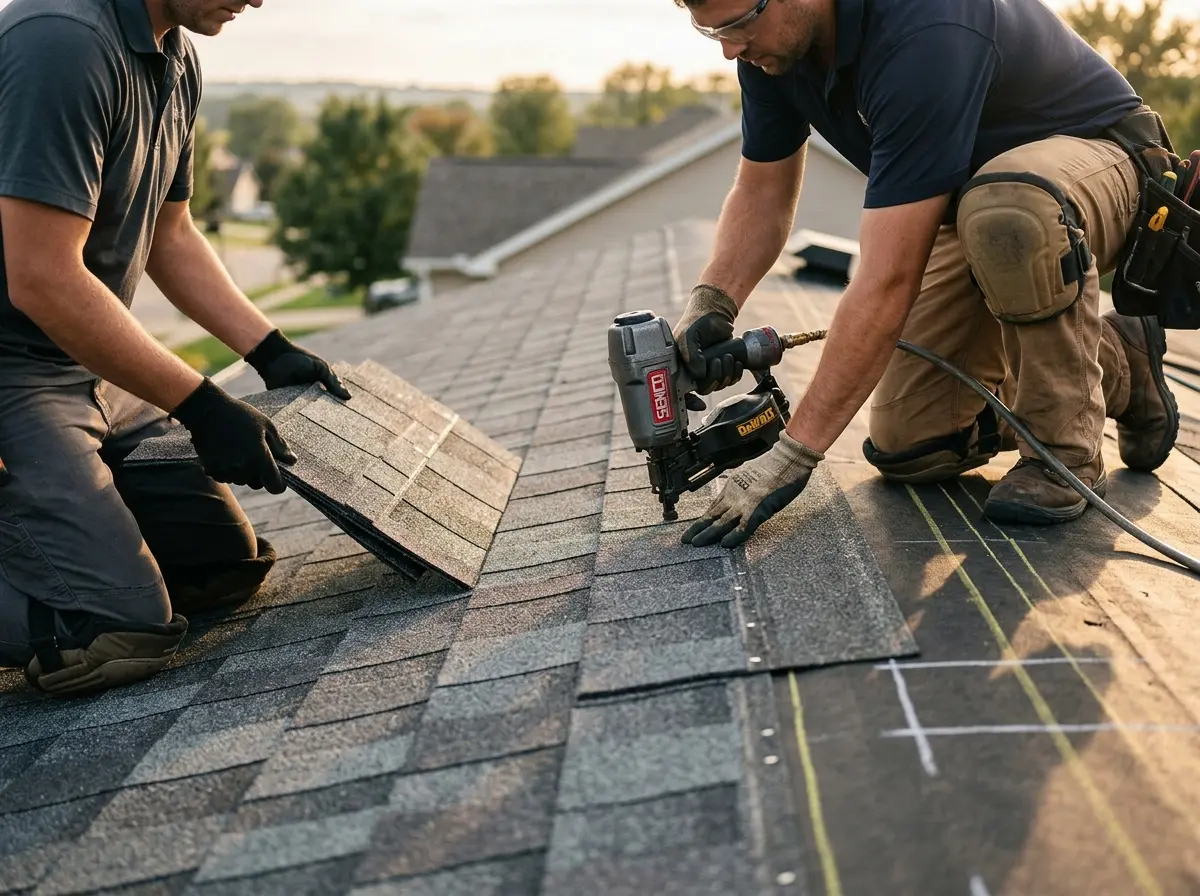 Professional roofer working on a residential roof in Neptune Beach